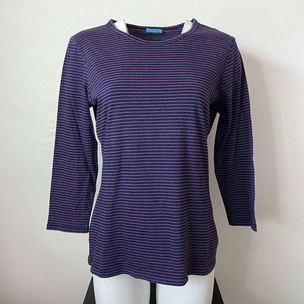 J.McLaughlin Womens Navy Pink Striped Cotton Crew Neck Long Sleeve Tee Size L